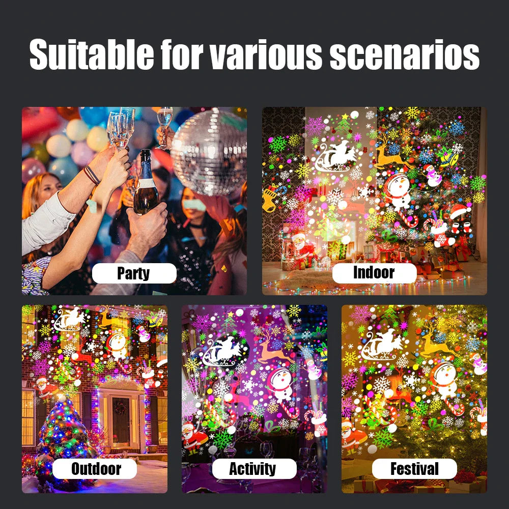 16-Pattern Christmas Snowflake Laser Projector Light – LED Holiday Stage & Home Décor