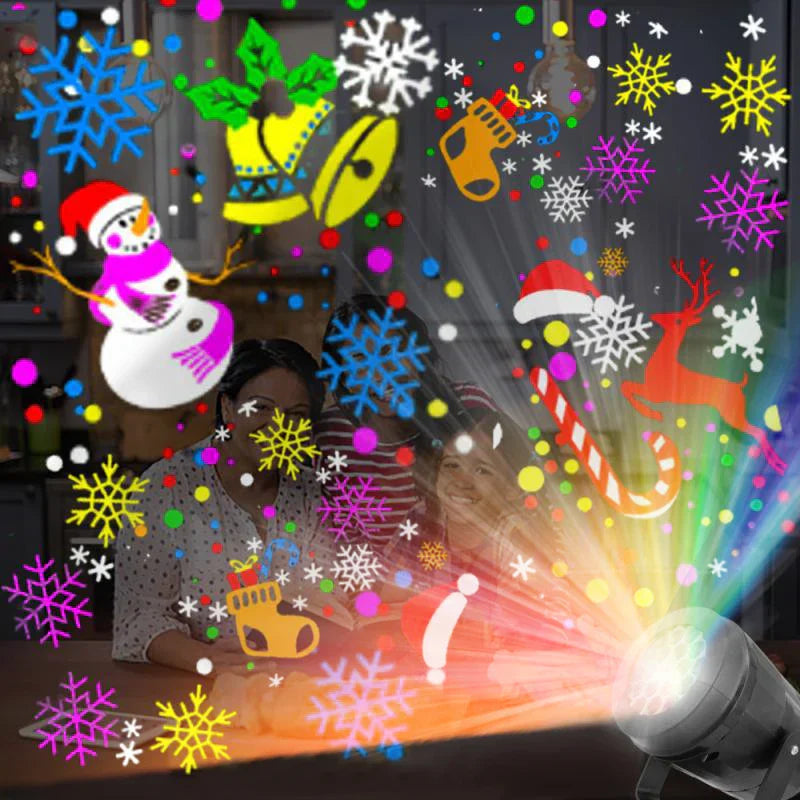 2025 Christmas LED Window Projector – 16-Pattern Snowflake & Elk Laser Light for Indoor Holiday Decor