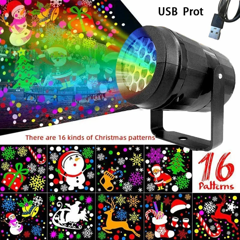 2025 Christmas LED Window Projector – 16-Pattern Snowflake & Elk Laser Light for Indoor Holiday Decor